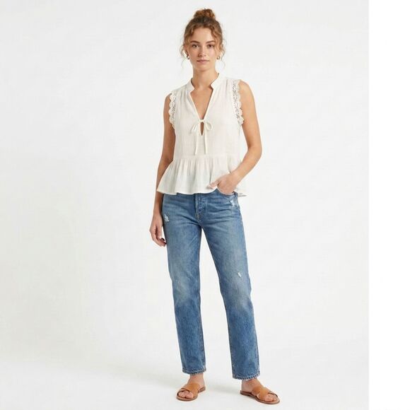 Love on the Hanger Tops - Love on a Hanger Boho Top Women M Ivory Lace Trim Sleeveless Tie Romantic NWT